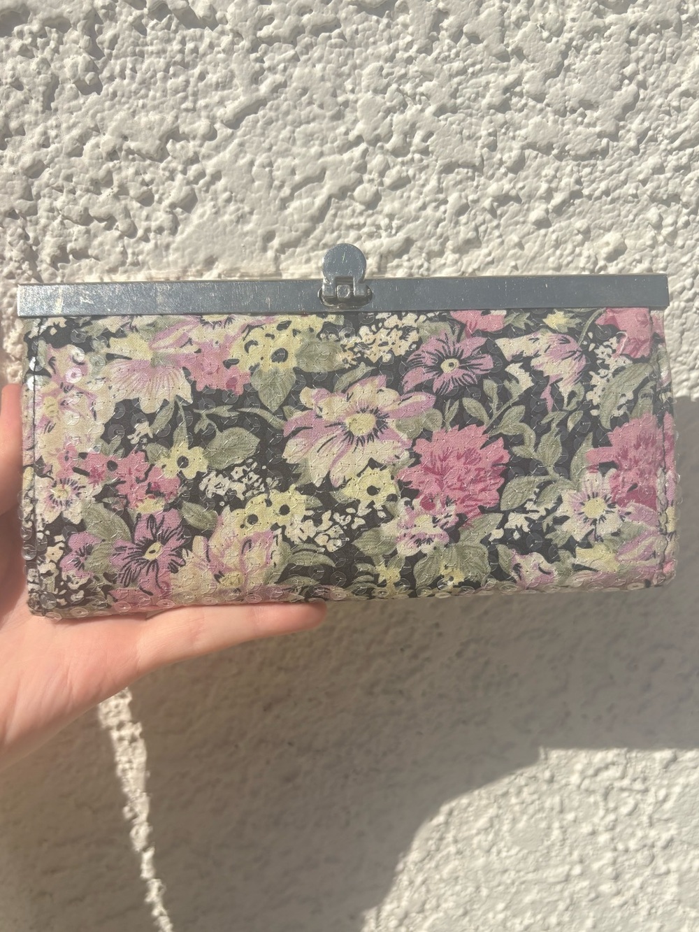 Floral Clasp Wallet - Pink & Green